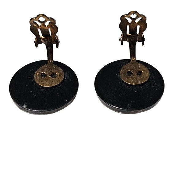 Vintage Black Gold Moons Foil Confetti Resin Clip On Earrings Retro Fashion - Picture 4 of 5